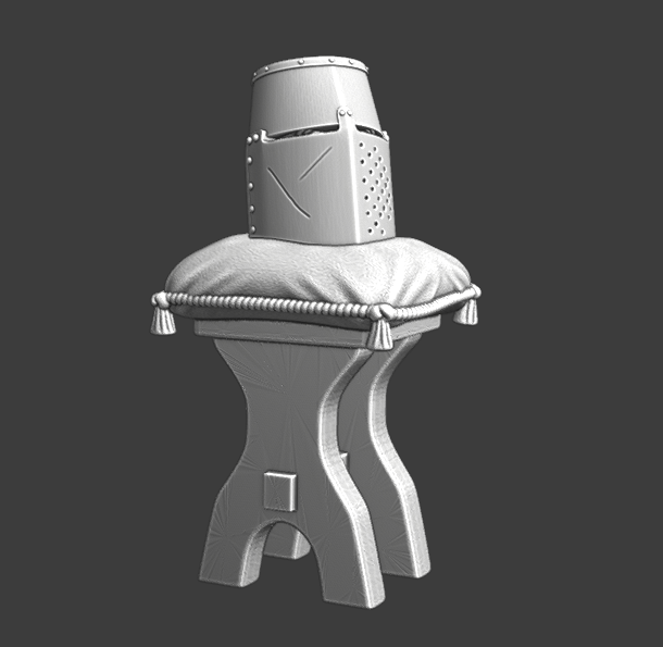 Medieval Great Helmet on small table - wargaming props